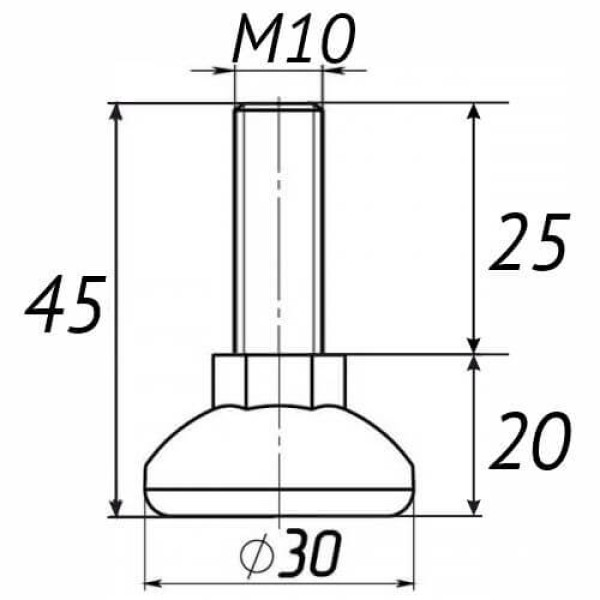 Опора регульована під М10 D30M10L45