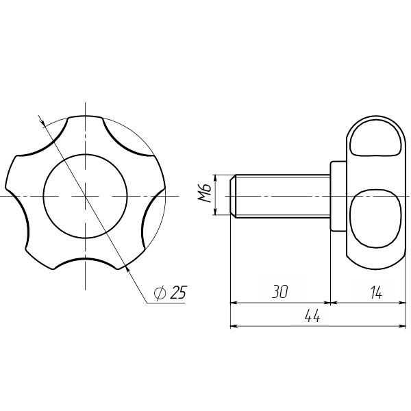Ручка затискна з болтом D25М6L30