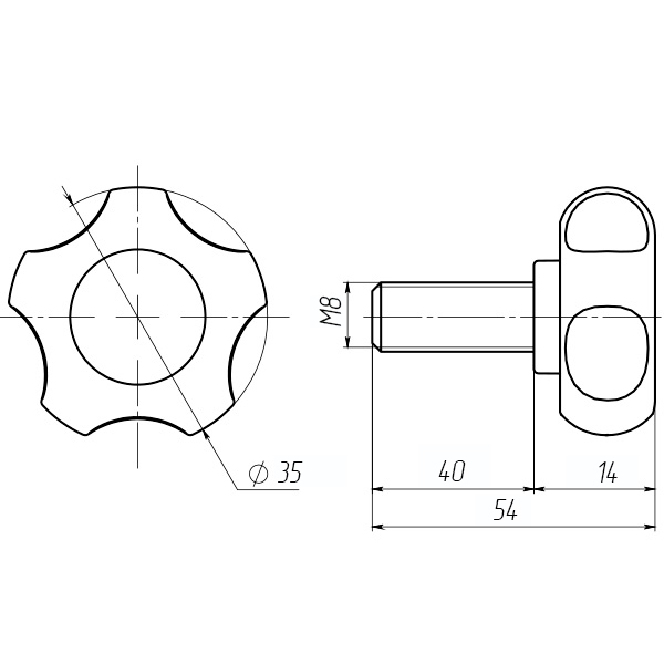 Ручка затискна з болтом D35М8L40