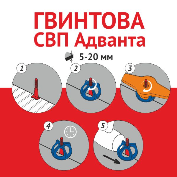 Гвинтова СВП Адванта основа 1,5 мм, для плитки товщиною 5-20 мм, 100 шт