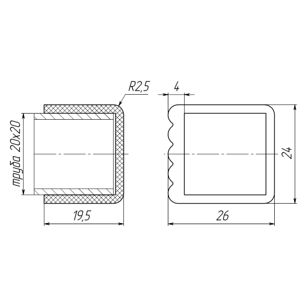 Заглушка для парт 20x20 чорна