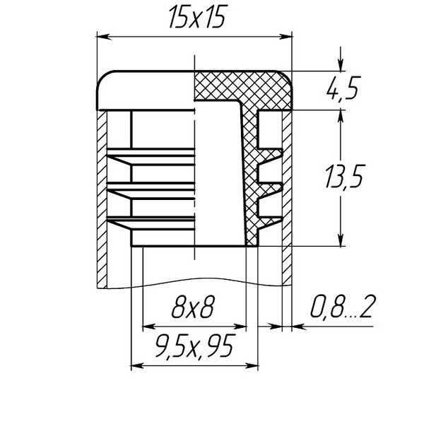 Заглушка для труби 15x15 плоска чорна