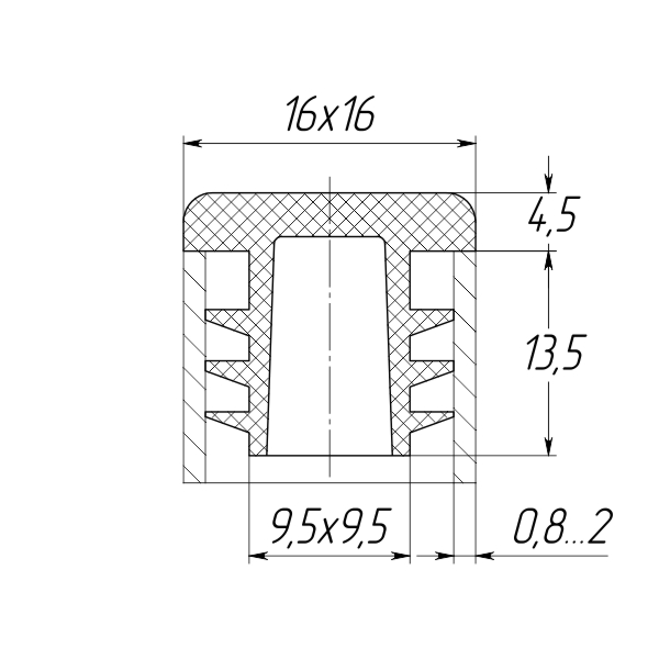 Заглушка для труби 16x16 плоска чорна