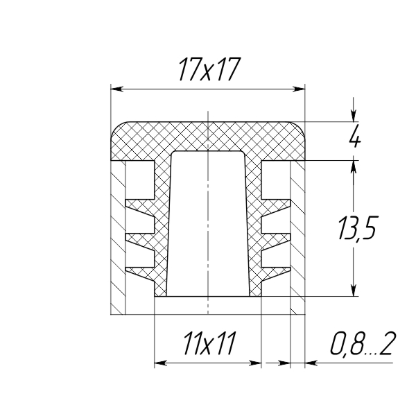 Заглушка для труби 17x17 плоска чорна