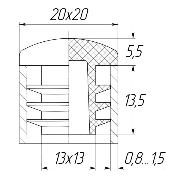 Заглушка для труби 20x20 сфера чорна