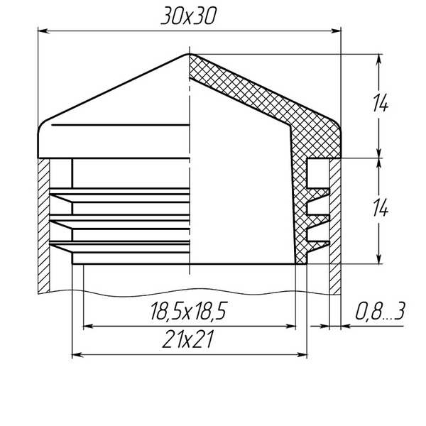 Заглушка для труби 30x30 піраміда чорна