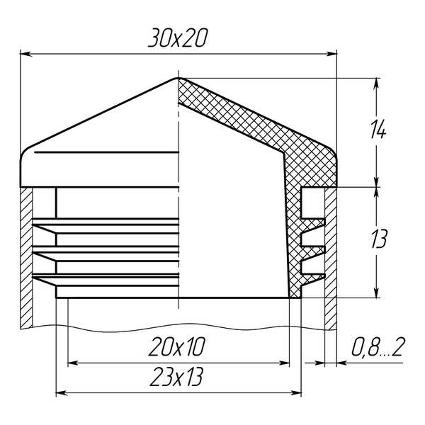 Заглушка для труби 30x20 піраміда чорна